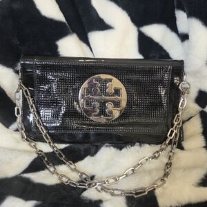 Tory Burch Envelope Double Zip Compartment Purse Black Silver